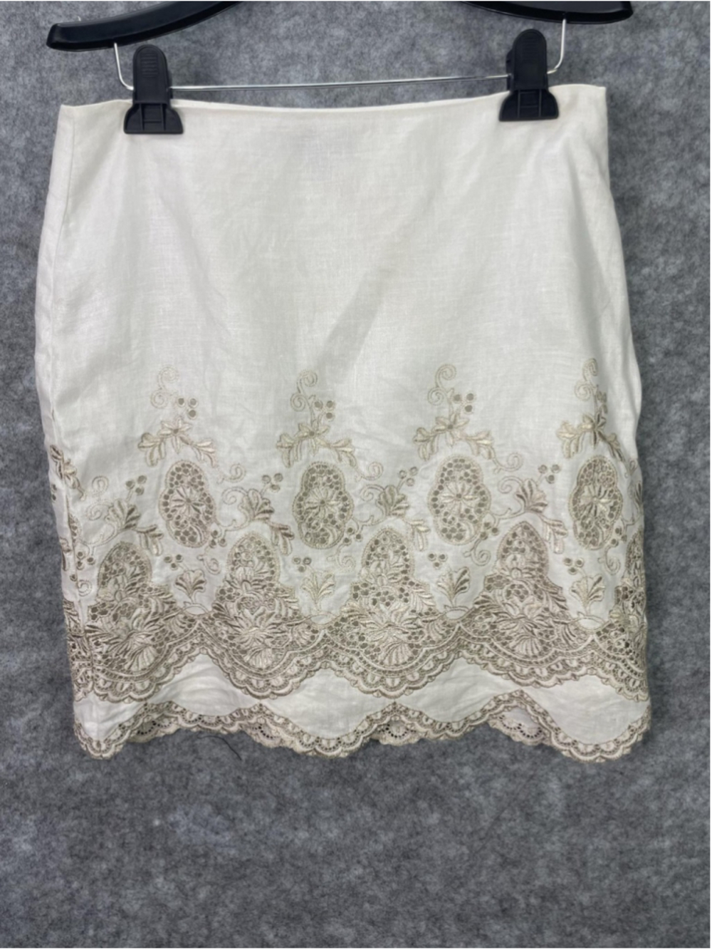 Ann Taylor Skirt Womens 6 White Linen Embroidered Lace Lined Knee Length
